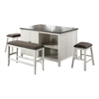 Begr 4pc Counter Height Kitchen Island Table- Bench- Stool Set- White