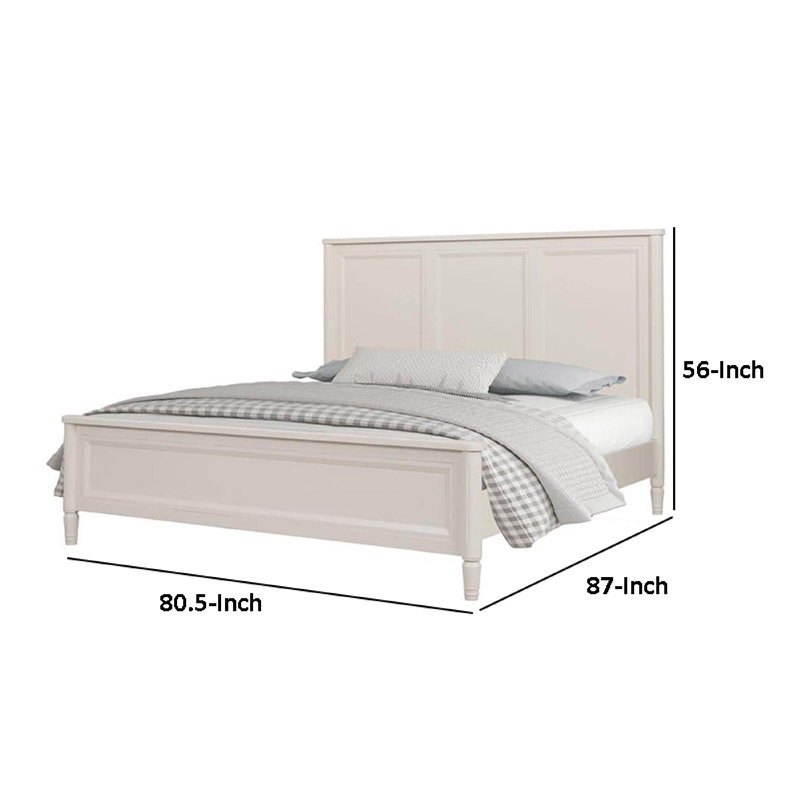 Alta King Size Bed- Classic French Design- White Solid Wood Frame
