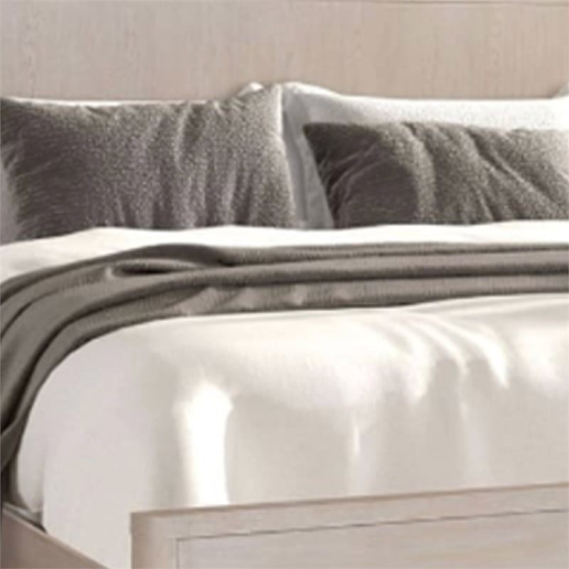 Reham King Bed- Rounded Edges- White Wash Brown Solid Rubberwood Frame