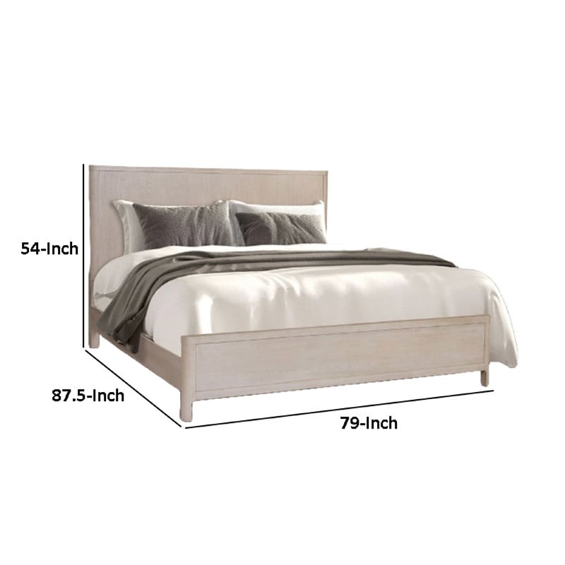 Reham King Bed- Rounded Edges- White Wash Brown Solid Rubberwood Frame