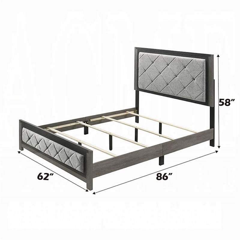 Joho Queen Bed with Gray Diamond Button Tufted Upholstery- Modern Gray