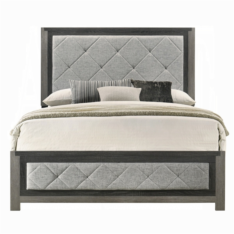Joho Queen Bed with Gray Diamond Button Tufted Upholstery- Modern Gray