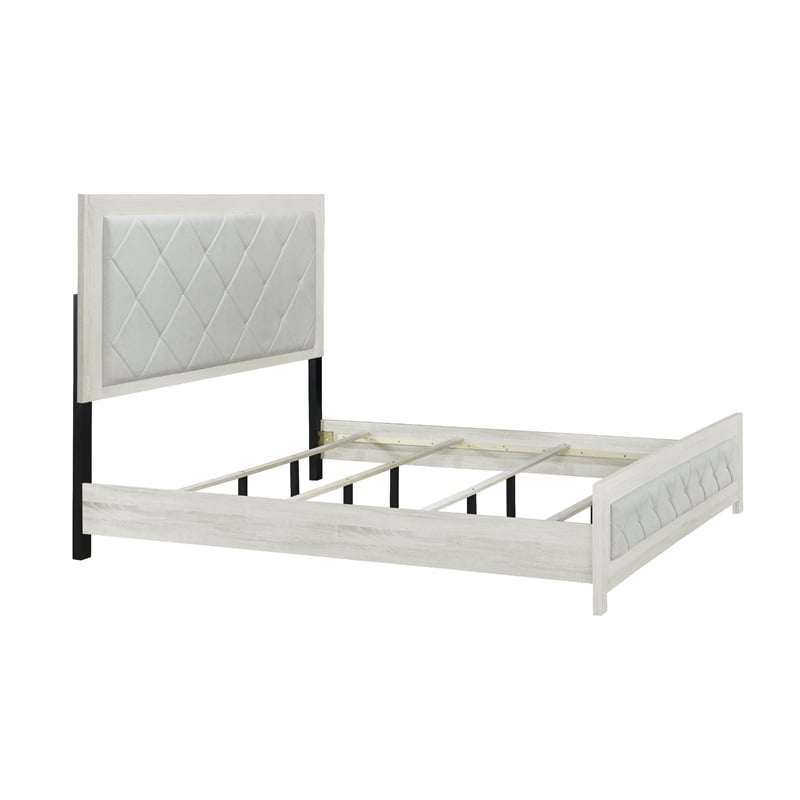Joho King Size Bed- Luxury Beige Diamond Button Tufted Upholstery
