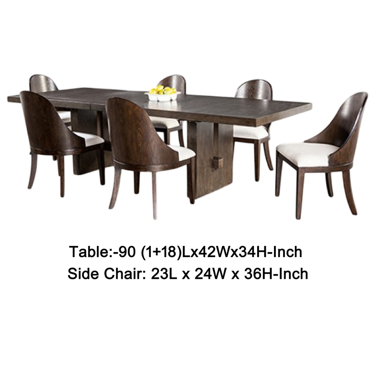 Mordy 7pc Dining Table Set-90 (1+18) Inch Expandable Leaf-6 Chairs