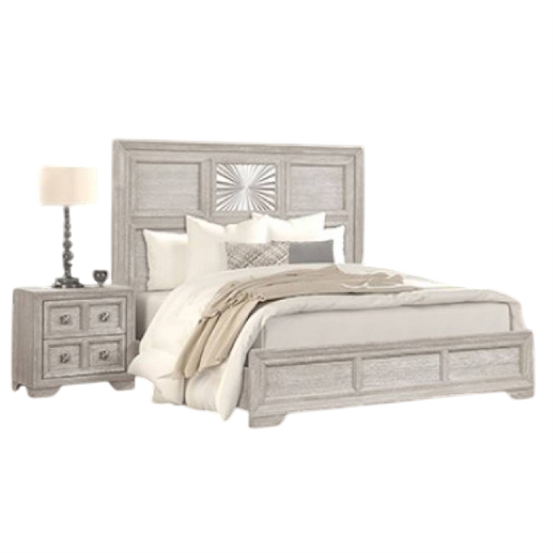 Diaz 4pc Queen Size Bedroom Set- Dresser Mirror- Sunburst Light Gray