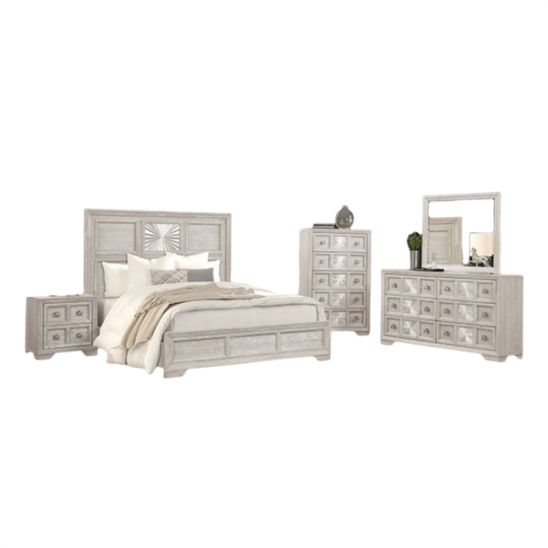 Diaz 5pc Queen Size Bedroom Set with Chest in Sunburst Light Gray