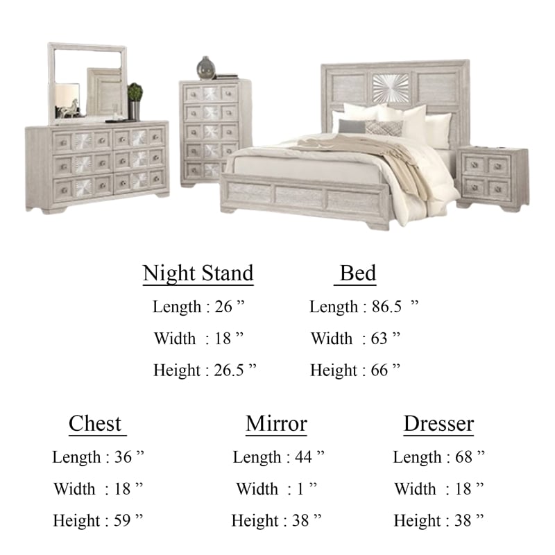 Diaz 5pc Queen Size Bedroom Set with Chest in Sunburst Light Gray