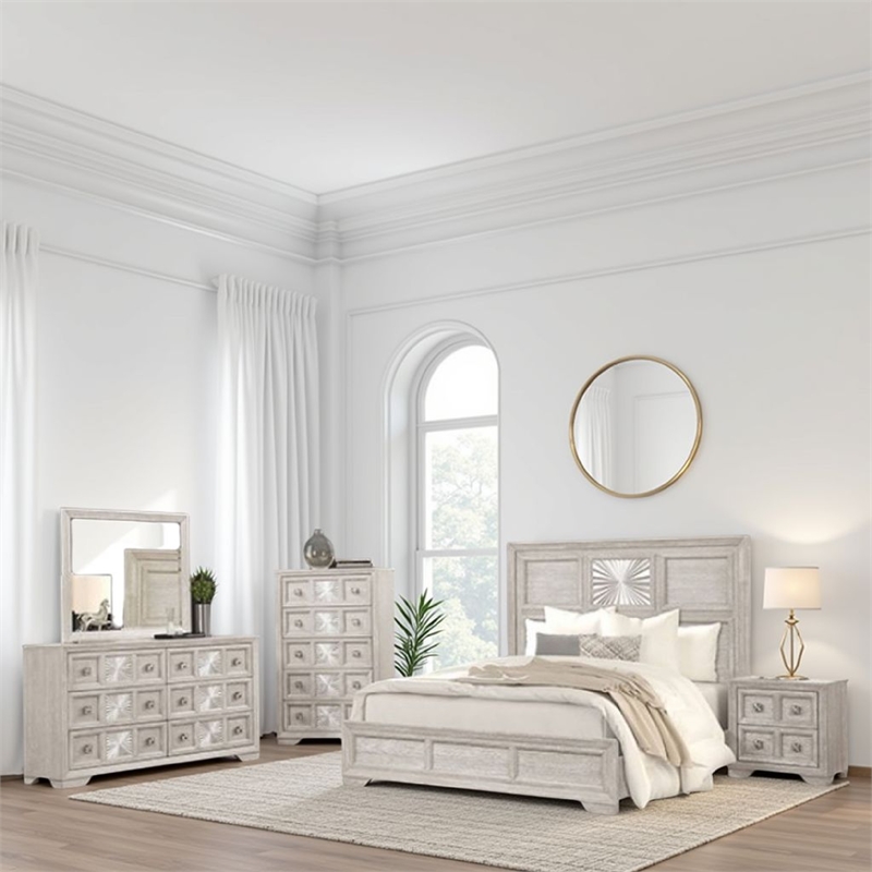 Diaz 5pc Queen Size Bedroom Set with Chest in Sunburst Light Gray