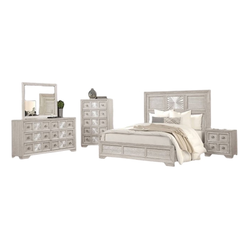 Diaz 5pc Queen Size Bedroom Set with Chest in Sunburst Light Gray