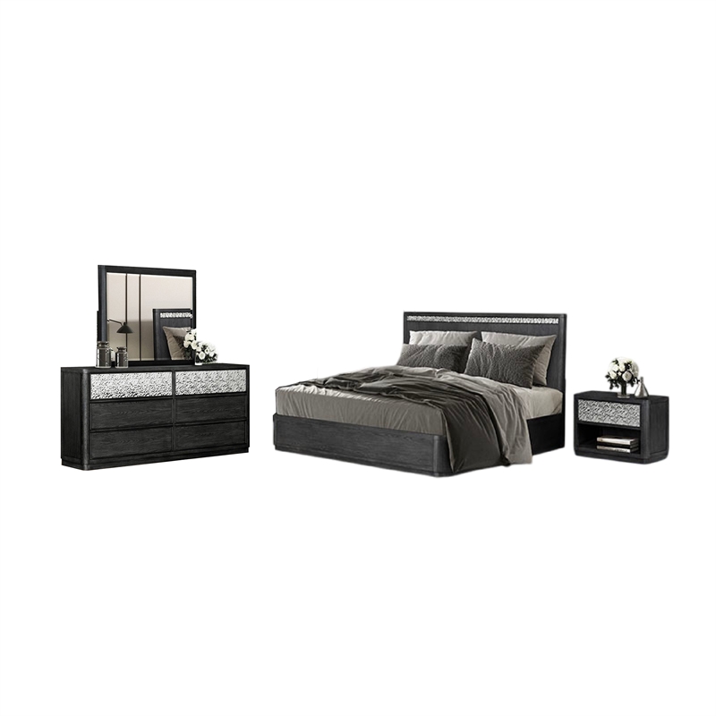 Zoko 4pc Queen Bedroom Set with USB Nightstand- Ash Gray Wood