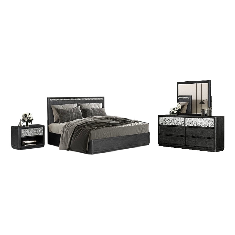 Zoko 4pc Queen Bedroom Set with USB Nightstand- Ash Gray Wood