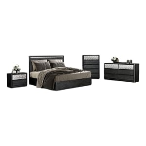 Zoko 5pc Queen Bedroom Set- USB Bedside Table- Mirror- Ash Gray Wood