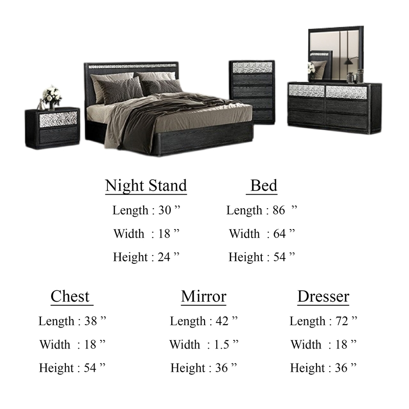 Zoko 5pc Queen Bedroom Set- USB Nightstand- Dresser Mirror- Ash Gray