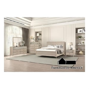 Kaira 5pc Queen Bedroom Set- Chest- Dresser Mirror- Natural Oak Brown