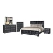 Kizie 5pc Queen Bedroom Set- Rustic Black- XL Nightstand Chest- Mirror