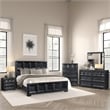 Kizie 5pc Queen Bedroom Set- Rustic Black- XL Nightstand Chest- Mirror