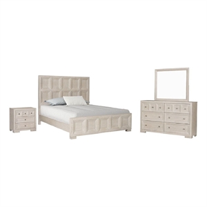 Kizie 4pc Queen Bedroom Set- XL Nightstand- Dresser Mirror Beige Wood