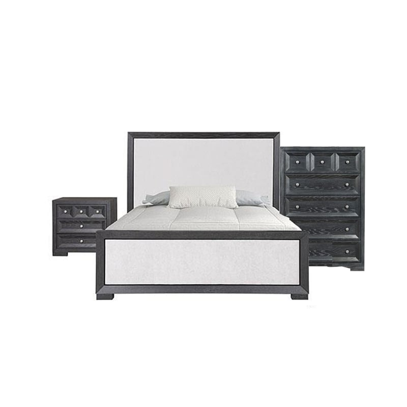 Kizie 5pc Queen Bedroom Set- Dresser Chest- Nightstand- Black n White