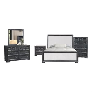 Kizie 5pc Queen Bedroom Set- Dresser Chest- Nightstand- Black n White