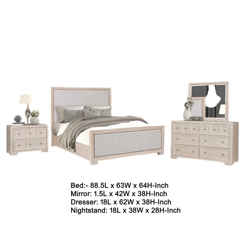 Kizie 4pc Queen Bedroom Set- Mirror- XL Nightstand- Tawny Brown- Gray