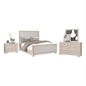 Kizie 4pc Queen Bedroom Set- Mirror- XL Nightstand- Tawny Brown- Gray