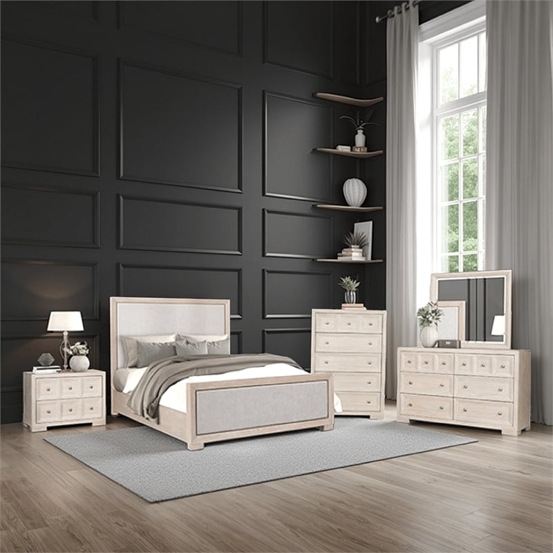 Kizie 5pc Queen Bedroom Set- Chest- XL Nightstand- Tawny Brown Gray