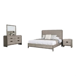 Rizvi 4pc Queen Bedroom Set- Beveled Mirror- Dresser- Gray Solid Wood
