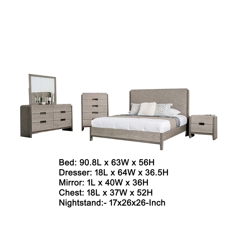 Rizvi 5pc Queen Bedroom Set- Nightstand and Chest- Gray Solid Wood