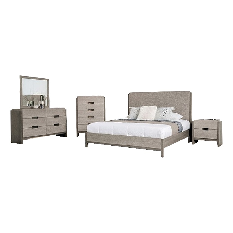 Rizvi 5pc Queen Bedroom Set- Nightstand and Chest- Gray Solid Wood