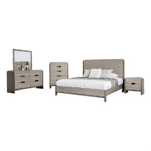 Rizvi 5pc Queen Bedroom Set- Nightstand and Chest- Gray Solid Wood
