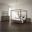 Seon 4pc Queen Bedroom Set- Dark Brown Solid Wood- Canopy Style Bed