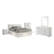 Bela 5 Piece Queen Bedroom Set- LED Lit Bedframe- Snow White Wood