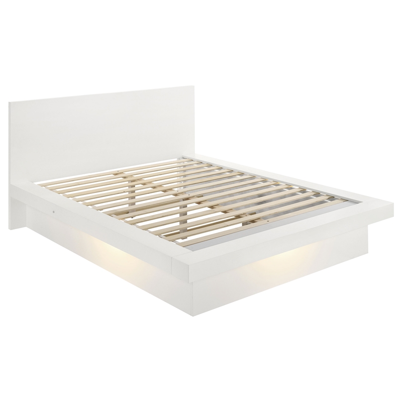 Bela 5 Piece Queen Bedroom Set- LED Lit Bedframe- Snow White Wood