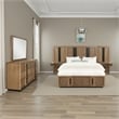 Reon 5pc Queen Storage Bedroom Set- Black- Ash Brown Fluted Wall Panel