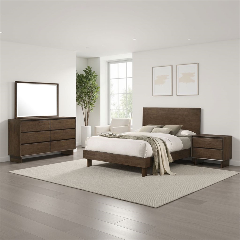 Genu 4pc Queen Size Bedroom Set- Modern Warm Brown Rubberwood