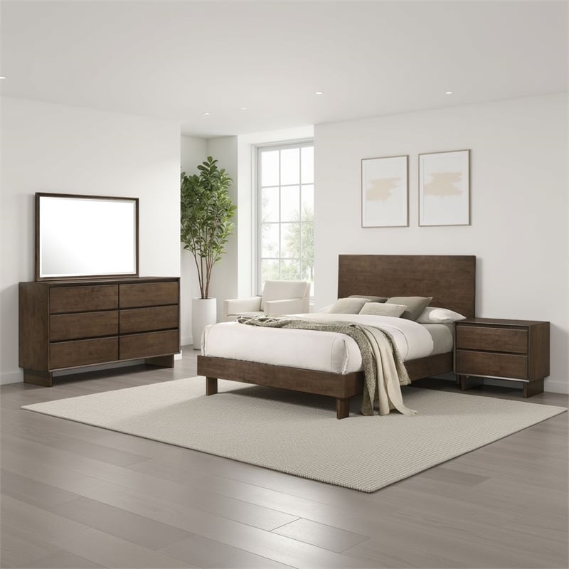 Genu 4pc Queen Size Bedroom Set- Modern Warm Brown Rubberwood