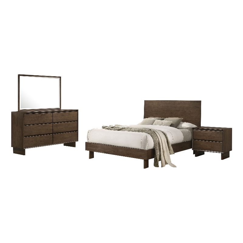 Genu 4pc Queen Size Bedroom Set- Modern Warm Brown Rubberwood