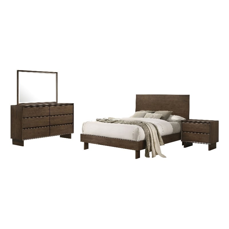 Genu 4pc Queen Size Bedroom Set- Modern Warm Brown Rubberwood