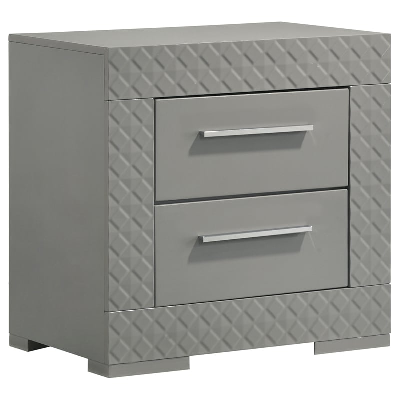Ivon 4pc Queen Bedroom Set- Diamond Embossed- Gray High Gloss- LED