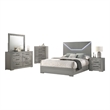 Ivon 5pc Queen Bedroom Set- Diamond Embossed- Gray High Gloss- LED