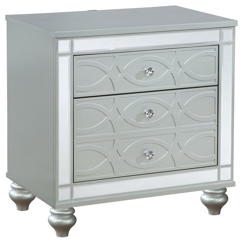 Gina 5pc Queen Bedroom Set- Silver Gray Faux Leather- LED Lights