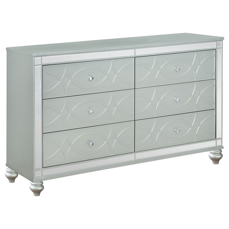 Gina 5pc Queen Bedroom Set- Silver Gray Faux Leather- LED Lights