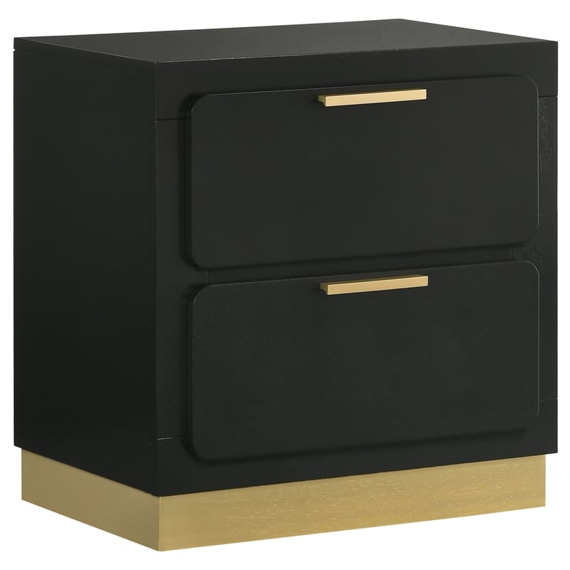Caer 5pc Queen Bedroom Set in Black- Gold Accents- Gray Upholstery
