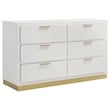 Caer 5pc Queen Bedroom Set in White- Gold Accents- Gray Upholstery