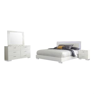 Sok 4pc Queen Bedroom Set- Faux Leather Upholstery- High Gloss White