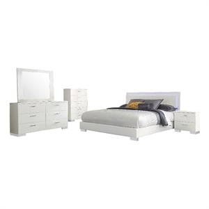 Sok 5pc Queen Bedroom Set- Faux Leather Upholstery- High Gloss White