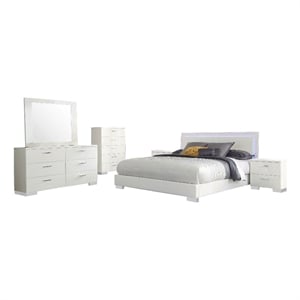 Sok 6pc Queen Bedroom Set- Faux Leather Upholstery- High Gloss White