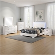 Sok 5pc Full Bedroom Set with Blue LED Lights- White High Gloss Wood