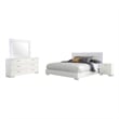 Sok 4pc Queen Bedroom Set- Faux Leather- Blue LED Lights- White Wood