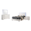 Sok 4pc Full Bedroom Set- Blue LED Lights- Faux Leather- White Wood
